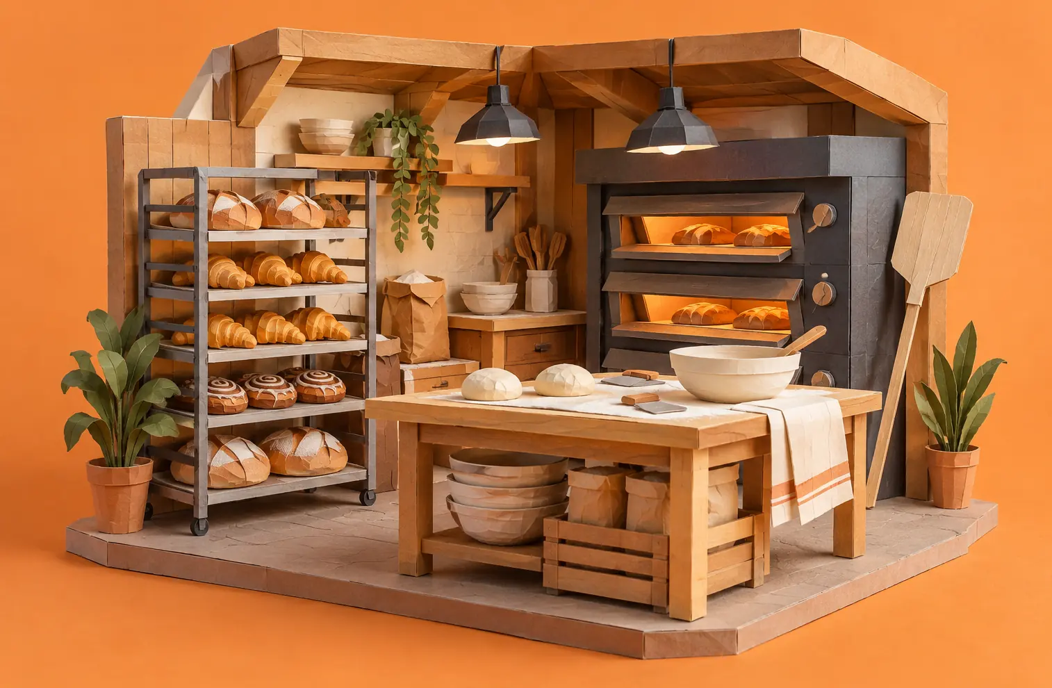 Illustration of bakeries and their working space